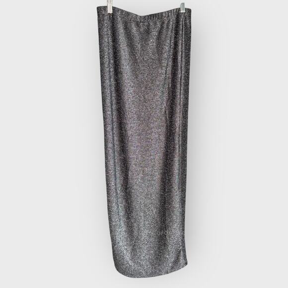 Boohoo Black Glitter Maxi Skirt Size 6 Low Rise Longline Fitted Pull On Y2K - Picture 2 of 8